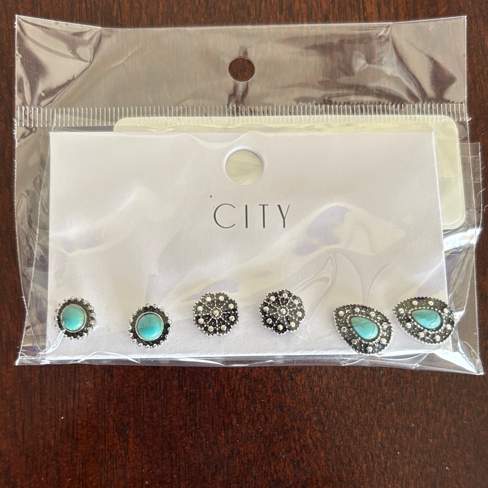 City Turquoise and Silver Earring Set